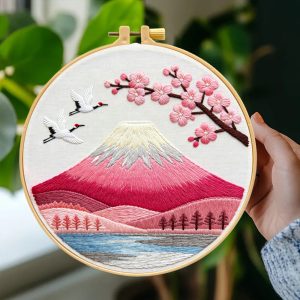 Pink Mount Fuji & Cherry Blossom Scenic Embroidery Kit