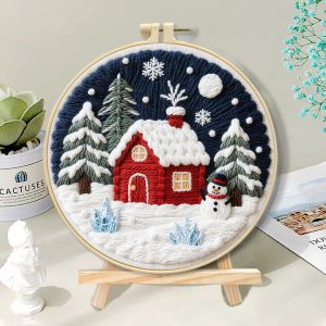 Winter Serenade Snow Cabin Forest Embroidery Kit